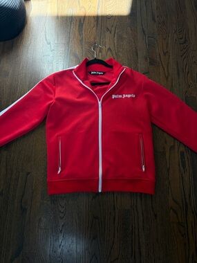 Palm Angels Red Zip-Front Track Jacket with White Trim